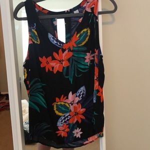 Key Hole Floral Black V Neck Blouse